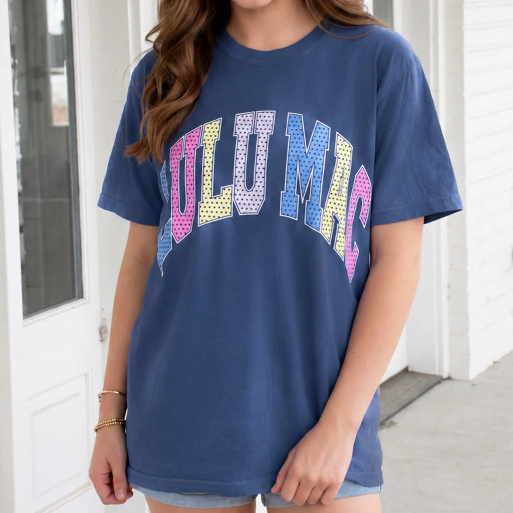 LULU MAC SS TEE - MULTI MINI POLKA DOT - CHINA BLUE