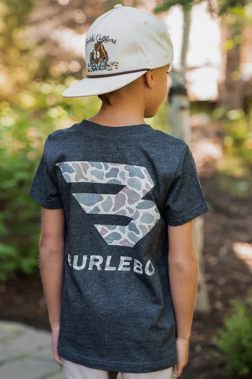 YOUTH - CLASSIC DEER CAMO SIGNATURE LOGO SS - HEATHER BLACK