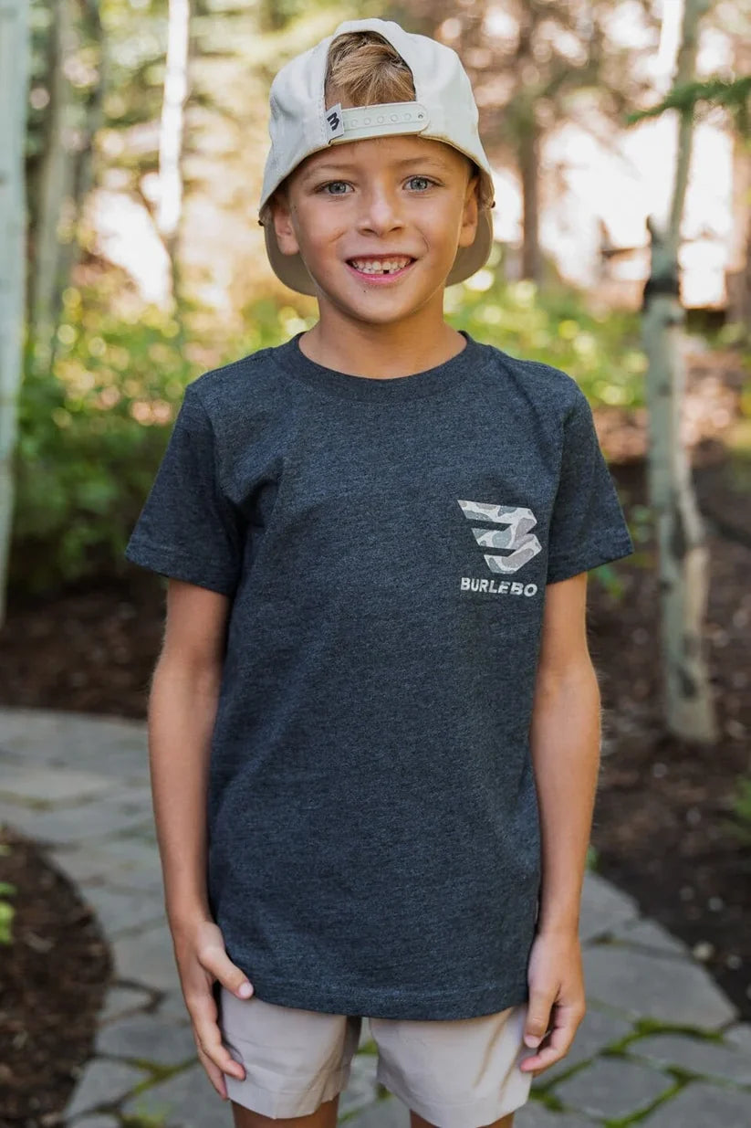 YOUTH - CLASSIC DEER CAMO SIGNATURE LOGO SS - HEATHER BLACK