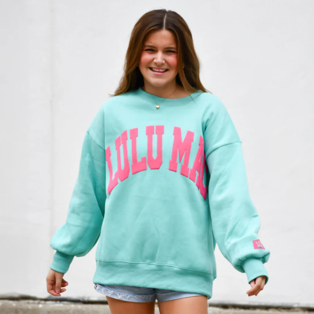 LULU MAC PUFF SWEATSHIRT - MINT/HOT PINK