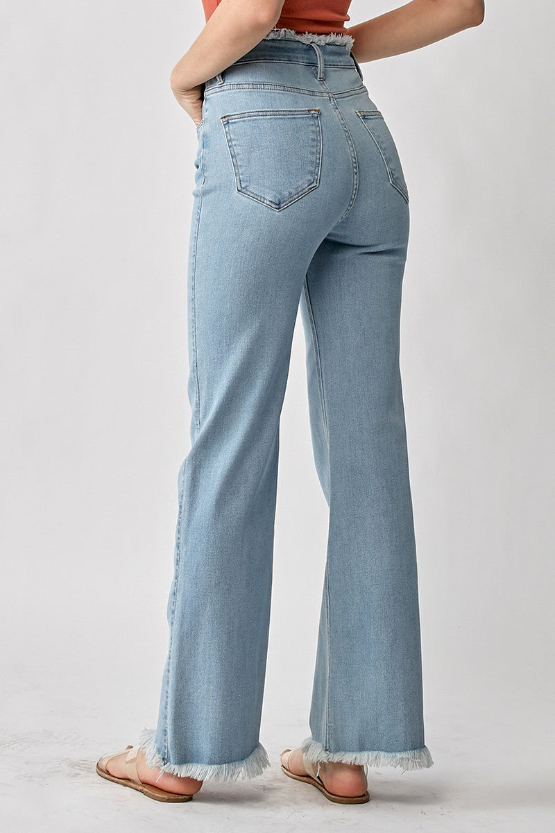 Buttons Frayed Hem Wide Leg Jeans  Printed wide leg pants, Bottom
