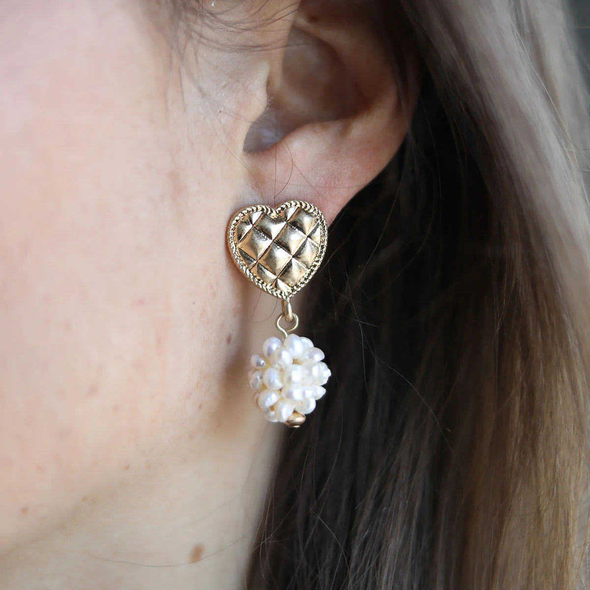 Lucinda Pearl Cluster Quilted Earrings