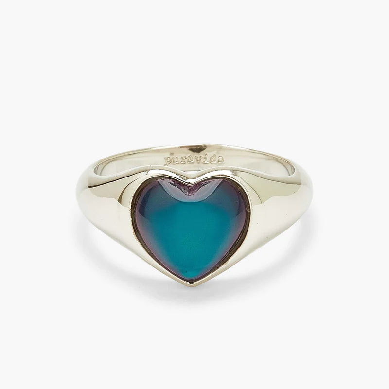 HEART MOOD SIGNET RING SILVER