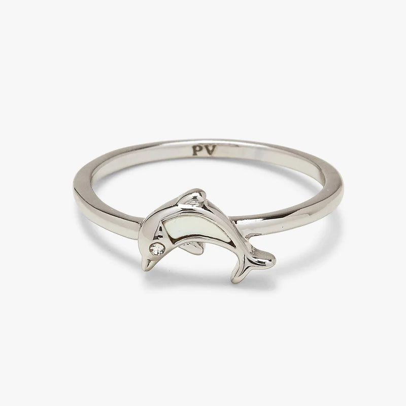 MOTHER OF PEARL DOLPHIN RING SILVER