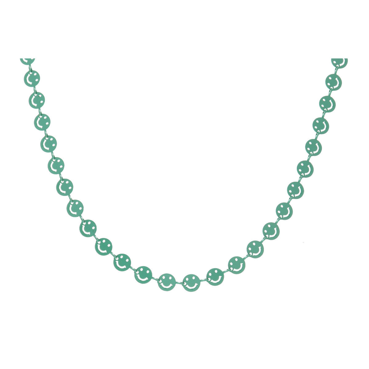 14" TEAL METAL HAPPY FACE NECKLACE