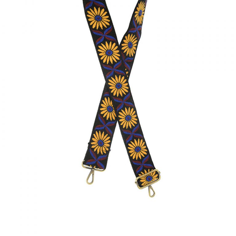 2" MUSTARD DAISY EMBROIDERED GUITAR STRAP
