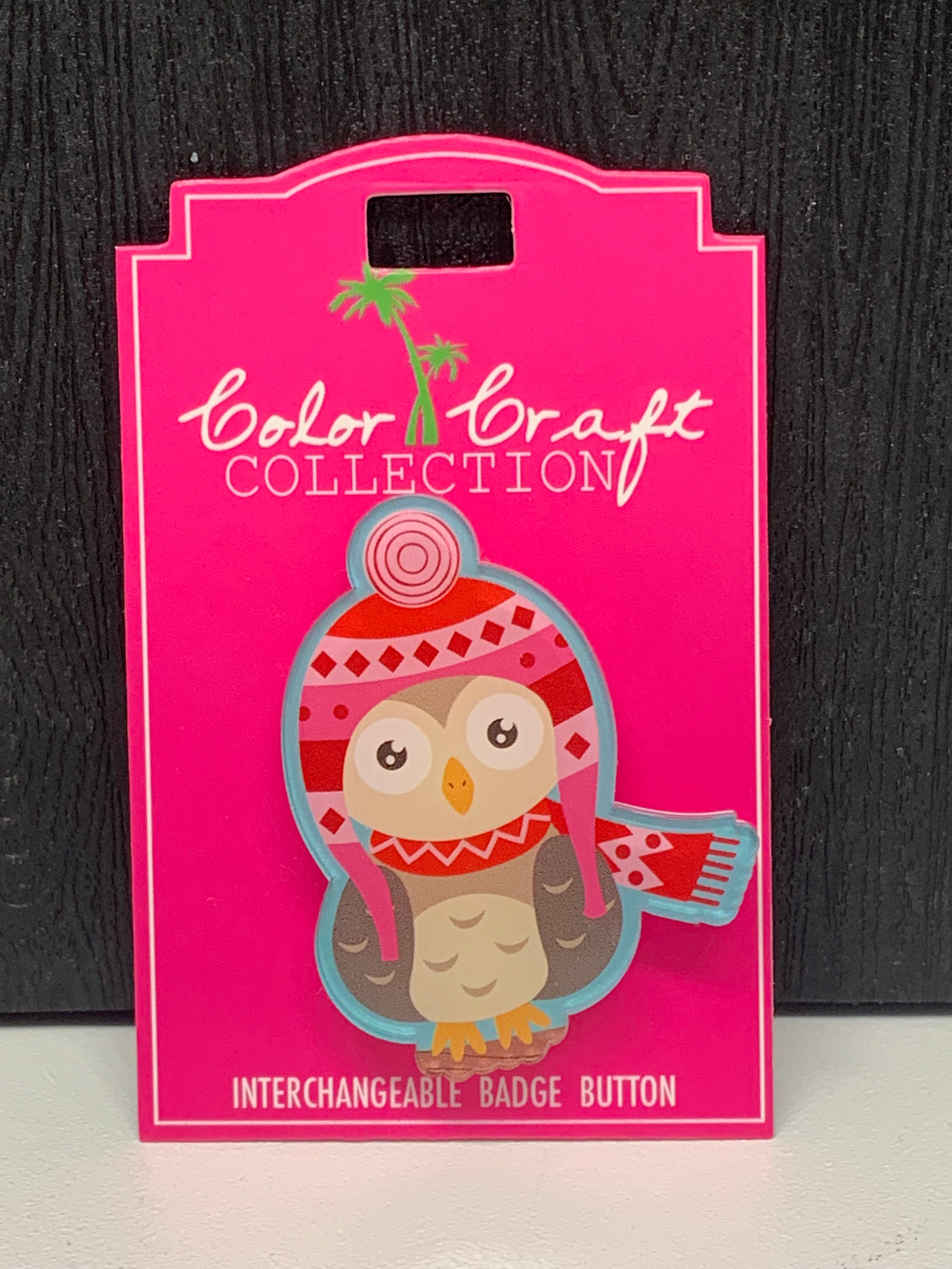 OWL WITH WINTER HAT ACRYLIC BUTTON