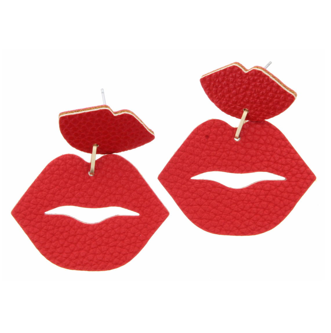 RED LEATHER LIPS EARRING