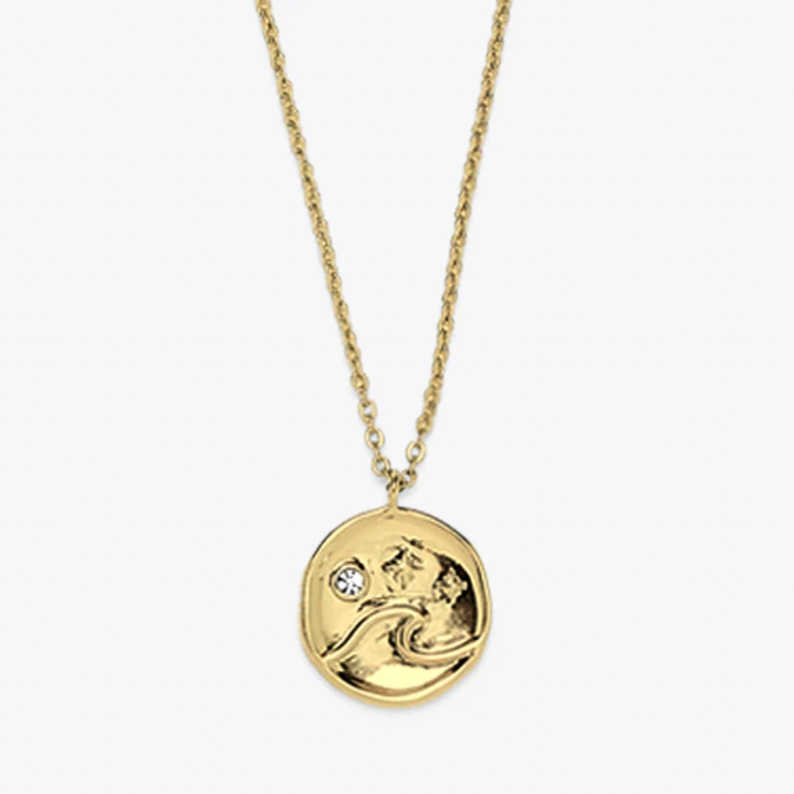 CRYSTAL WAVE COIN NECKLACE GOLD