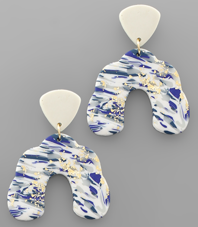 CLAY MARBLE ARCH EARRINGS BLUE