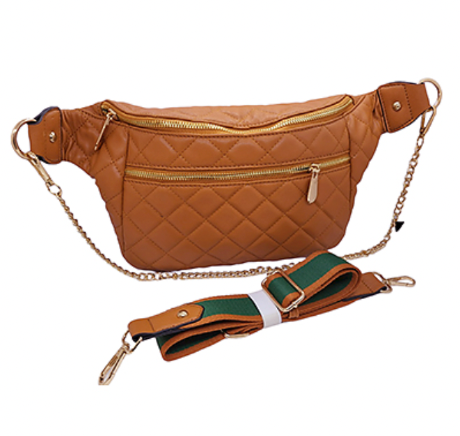 QUILTED FANNY STYLE BAG BROWN