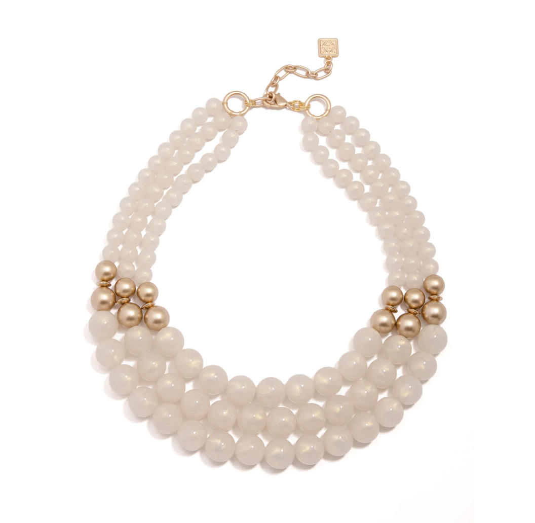 LAYERED BEADED NECKLACE WHITE