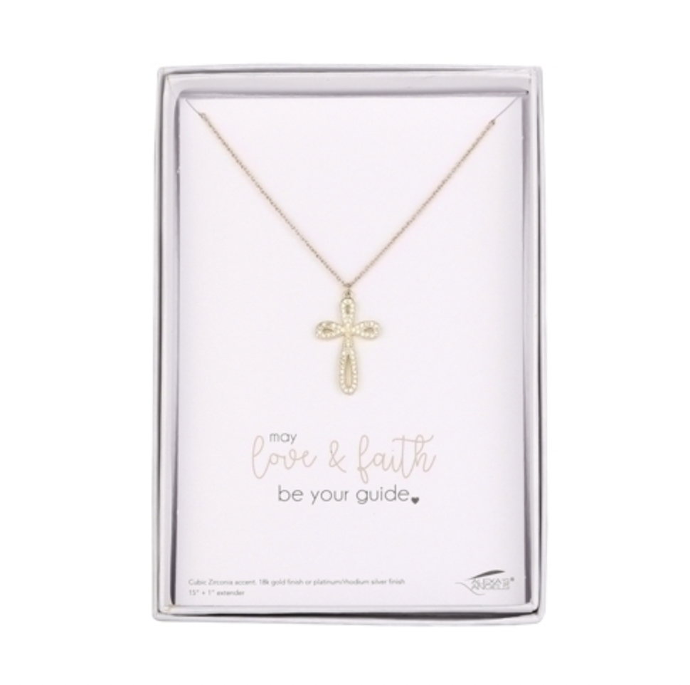 15" GOLD PAVE CROSS NECKLACE