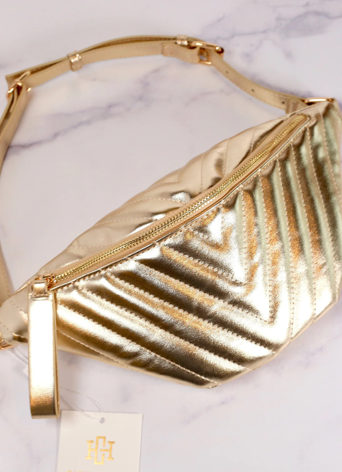 Charlotte Quilted Belt Bag 24K Gold