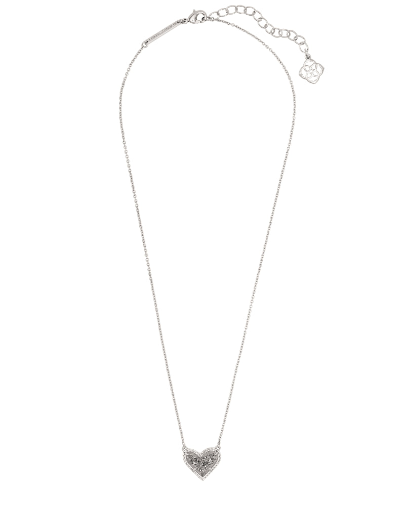 ARI HEART NECKLACE - RHODIUM/SILVER PLATINUM DRUSY
