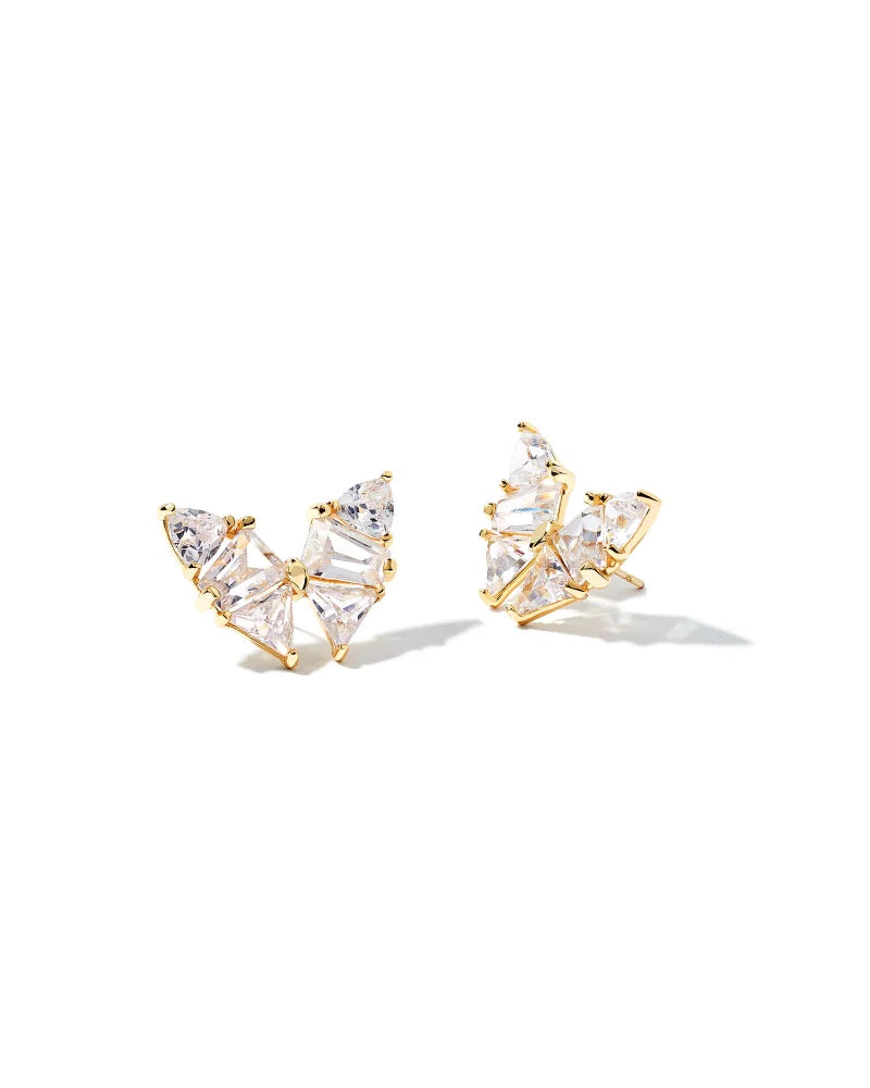 BLAIR GOLD BUTTERFLY STUD EARRINGS IN WHITE CRYSTAL