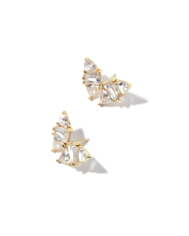 BLAIR GOLD BUTTERFLY STUD EARRINGS IN WHITE CRYSTAL