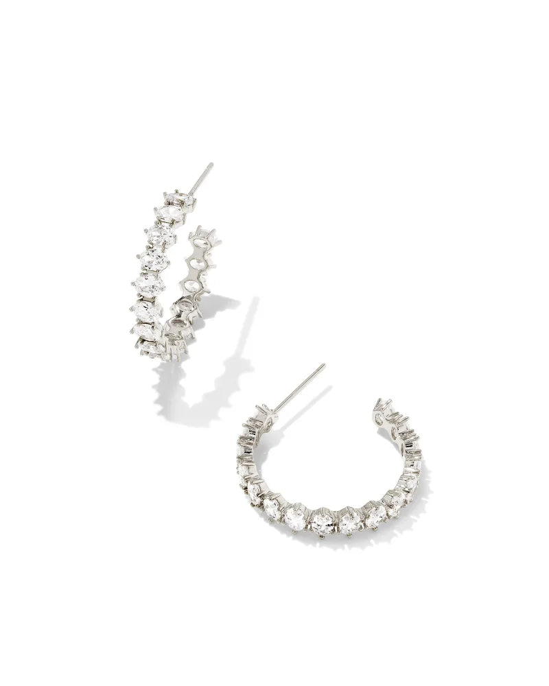 CAILIN SILVER CRYSTAL HOOP IN WHITE CRYSTAL