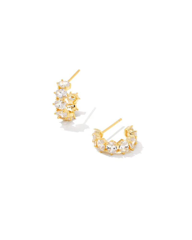 CAILIN GOLD CRYSTAL HUGGIE EARRINGS IN WHITE CRYSTAL