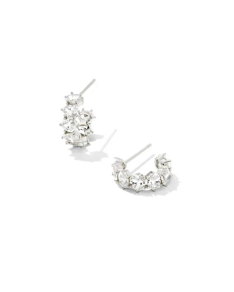 CAILIN SILVER CRYSTL HUGGIE EARRINGS IN WHITE CRYSTAL