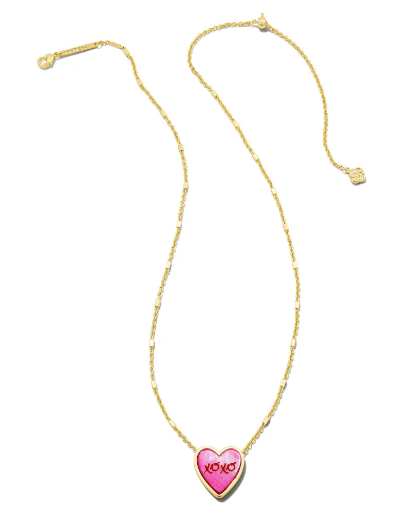 HEART PENDANT GOLD HOT PINK MOTHER-OF-PEARL