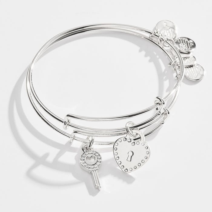 pave key to love charm bangle bracelets set of 2